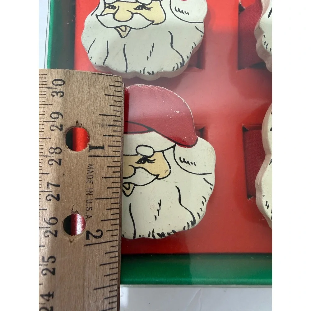 Vintage Hedaya Brothers Santa Claus Wood Napkin Rings Set of 4 Original Box